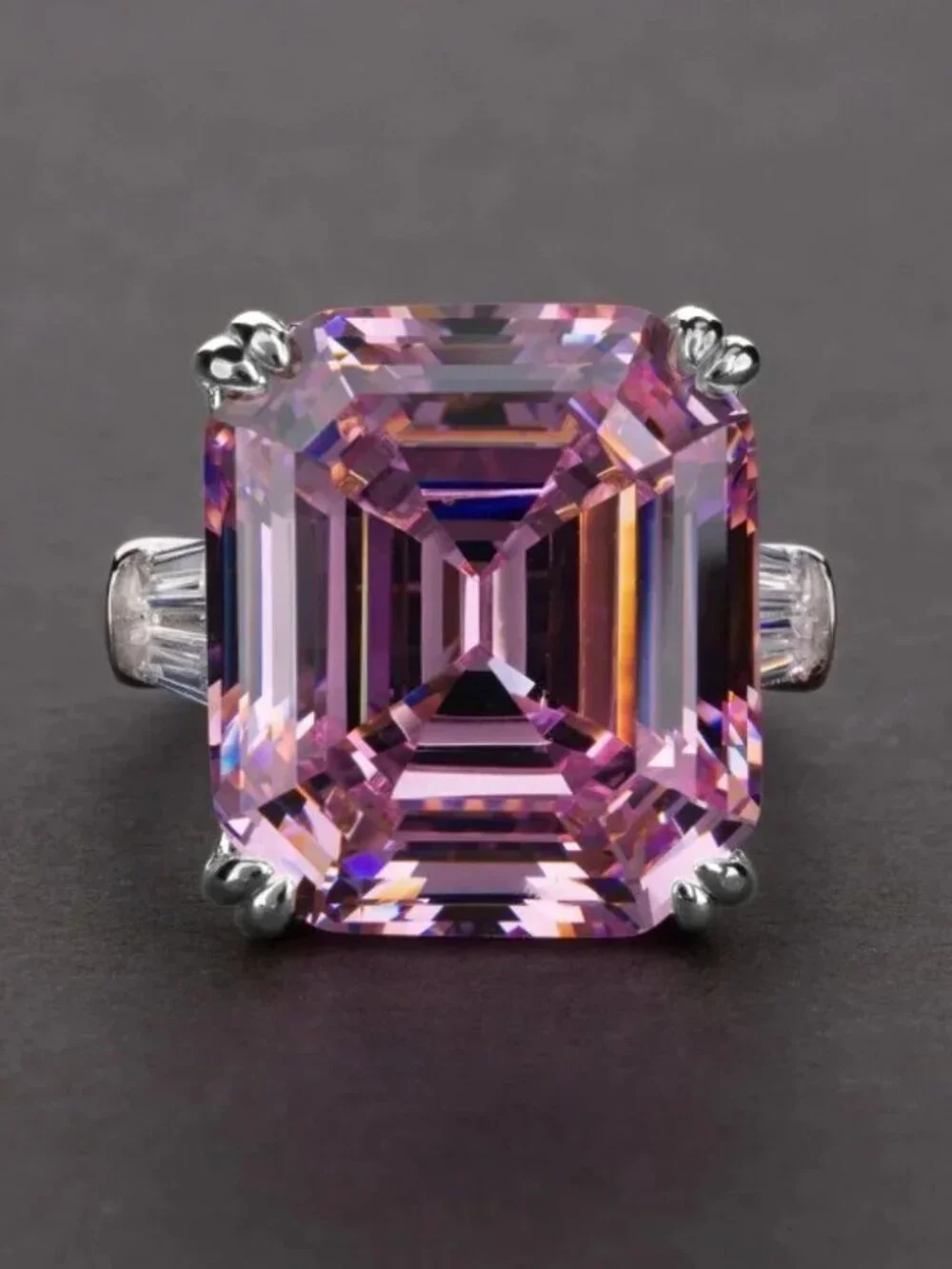 5.62ct Three Stones Setting Asscher Cut Created White Sapphire